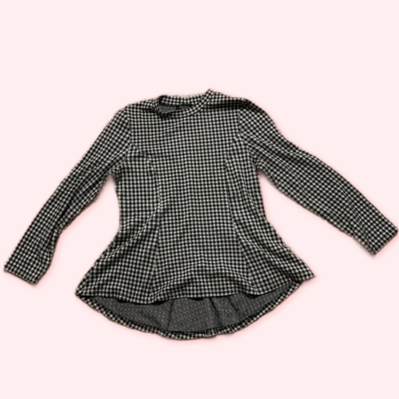 Papillon Black & White Checkered Peplum Long Sleeve Shirt - Picture 1 of 4